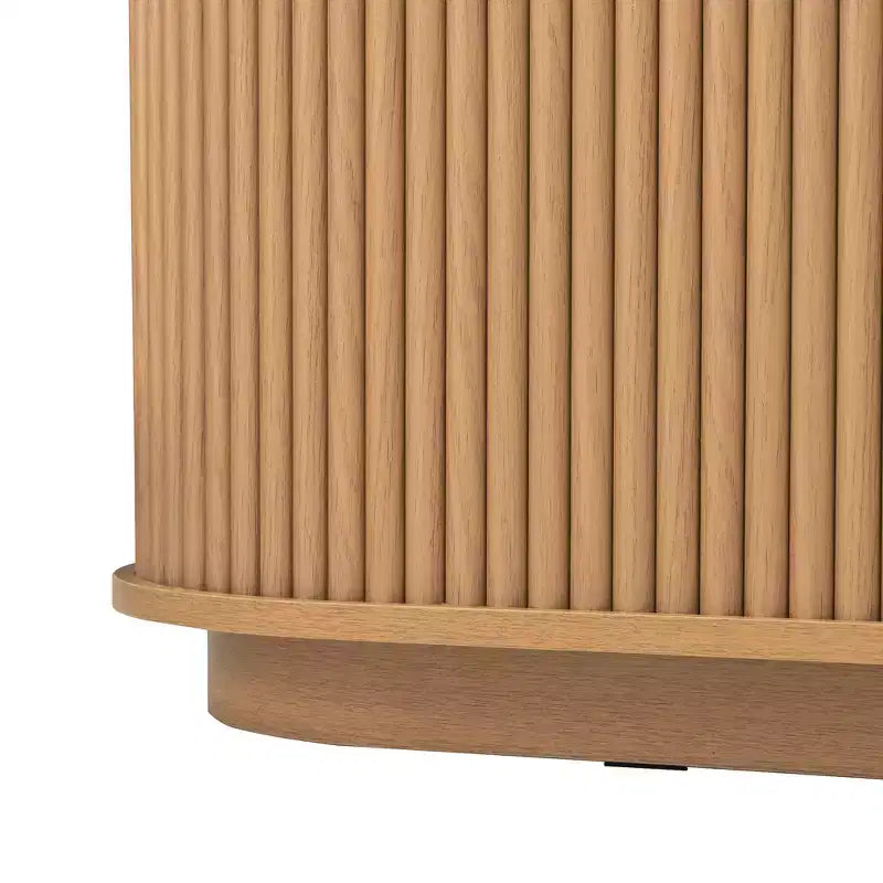 Mueble para TV rústico vintage con puertas corredizas de listones de madera, consola multimedia acanalada estilo granja de 75 con cajón (veta de madera natural)