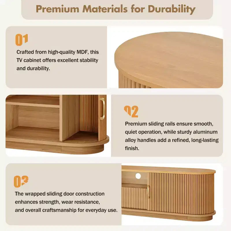Mueble para TV rústico vintage con puertas corredizas de listones de madera, consola multimedia acanalada estilo granja de 75 con cajón (veta de madera natural)