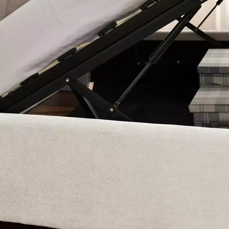 Bettgestell mit Stauraum und Chenille-Polsterung, Bett mit weichem Kopfteil