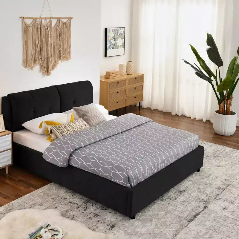 Bettgestell mit Stauraum und Chenille-Polsterung, Bett mit weichem Kopfteil