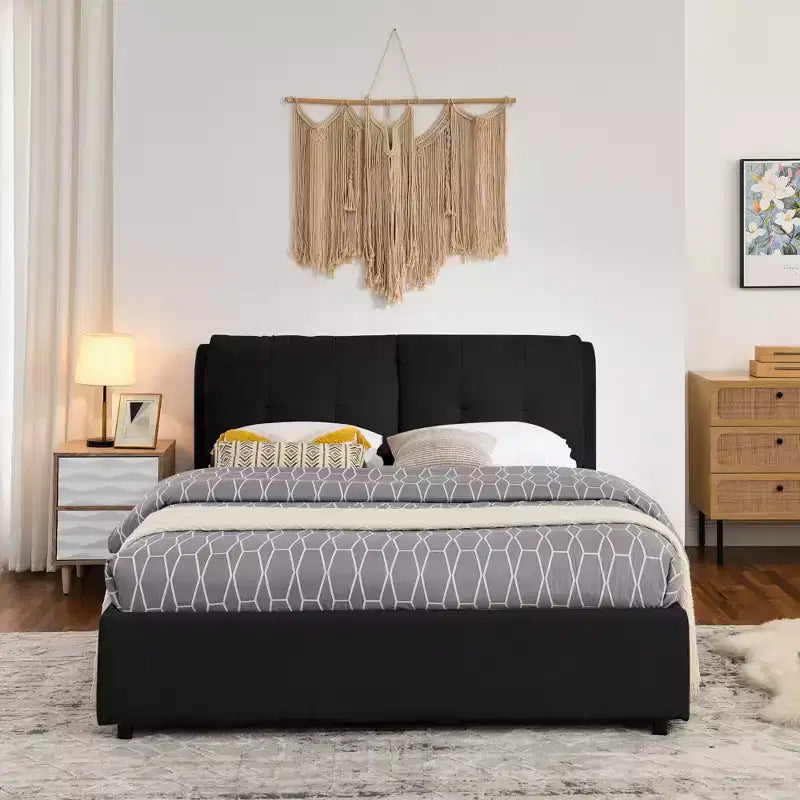 Bettgestell mit Stauraum und Chenille-Polsterung, Bett mit weichem Kopfteil