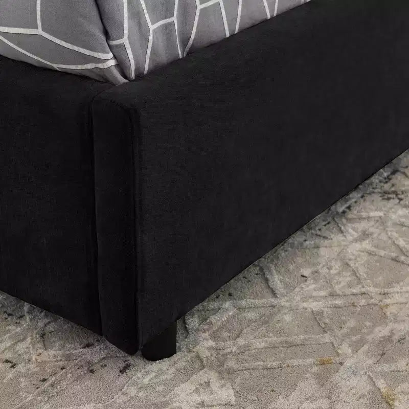 Bettgestell mit Stauraum und Chenille-Polsterung, Bett mit weichem Kopfteil