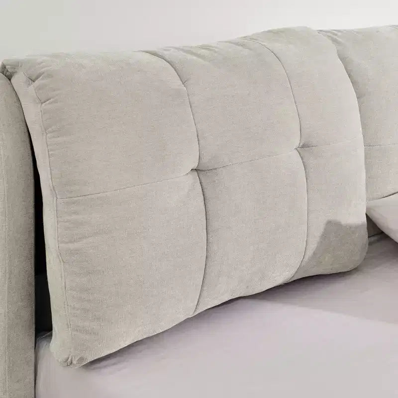 Bettgestell mit Stauraum und Chenille-Polsterung, Bett mit weichem Kopfteil