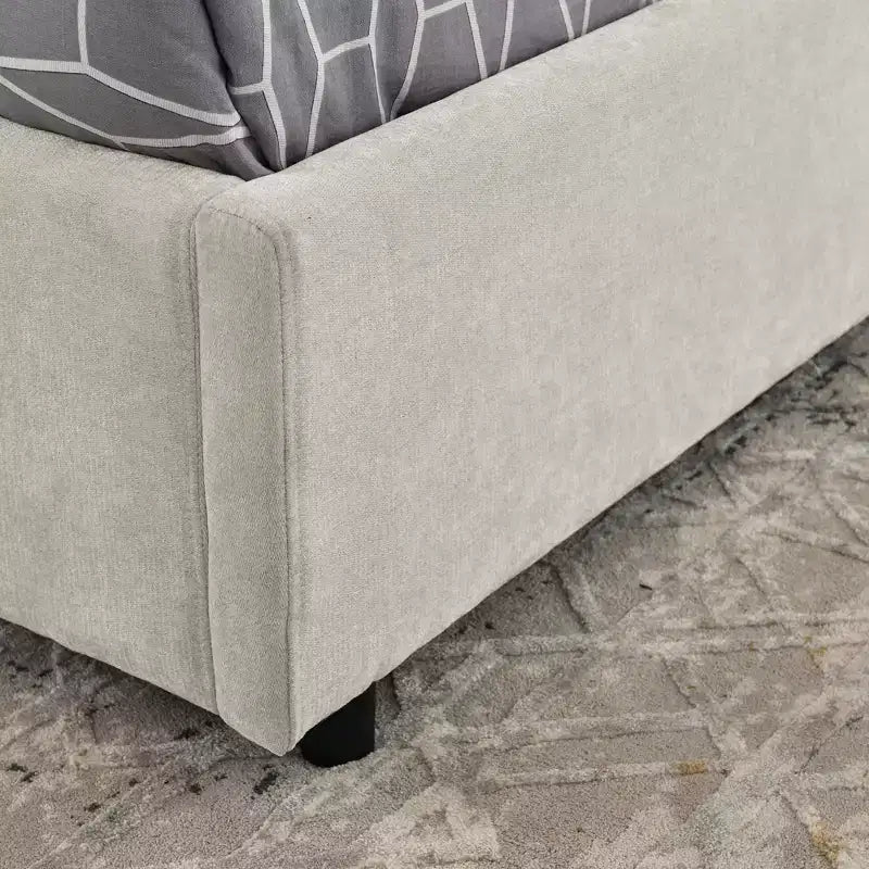 Bettgestell mit Stauraum und Chenille-Polsterung, Bett mit weichem Kopfteil