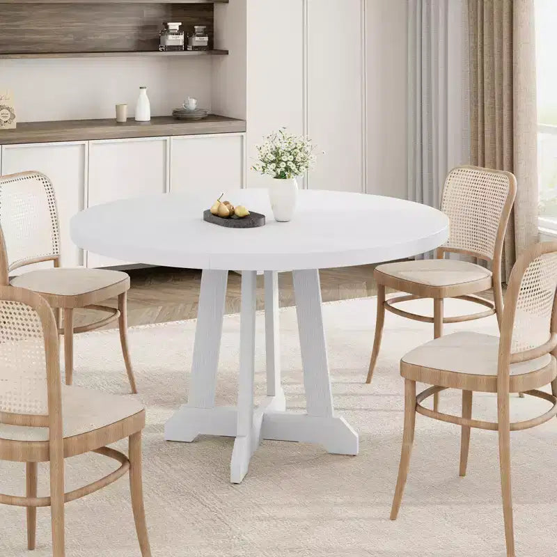 Mesa de comedor redonda de 47.2 para 4-6 personas, mesa de cocina de madera negra con base de pedestal y patas ajustables