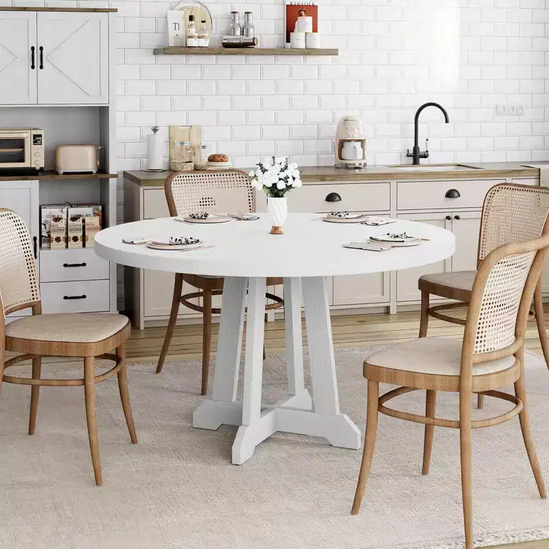Mesa de comedor redonda de 47.2 para 4-6 personas, mesa de cocina de madera negra con base de pedestal y patas ajustables