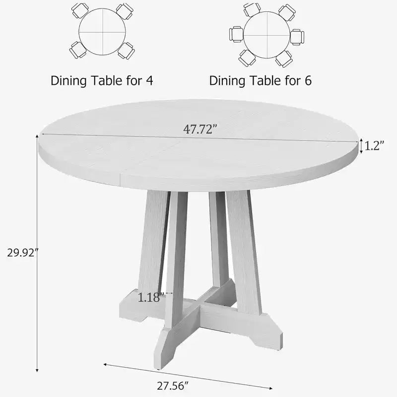 Mesa de comedor redonda de 47.2 para 4-6 personas, mesa de cocina de madera negra con base de pedestal y patas ajustables