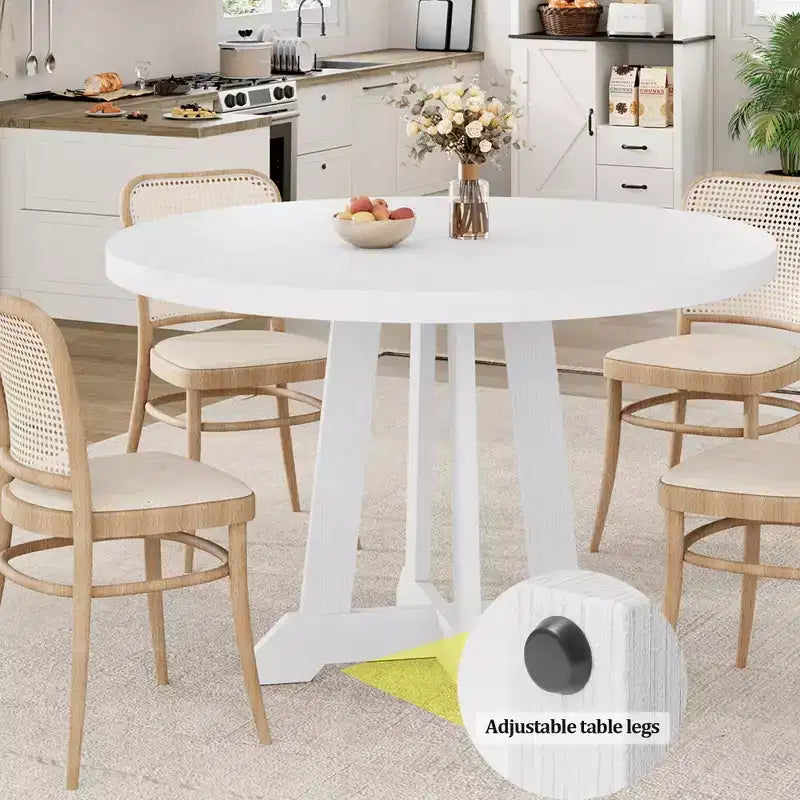 Mesa de comedor redonda de 47.2 para 4-6 personas, mesa de cocina de madera negra con base de pedestal y patas ajustables
