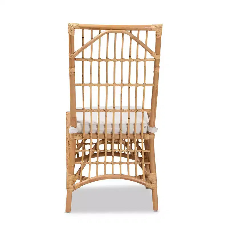 Chaise de salle à manger rembourrée en tissu et rotin, blanche/naturelle : mélange de coton et de polyester, style bohème, aucun assemblage requis