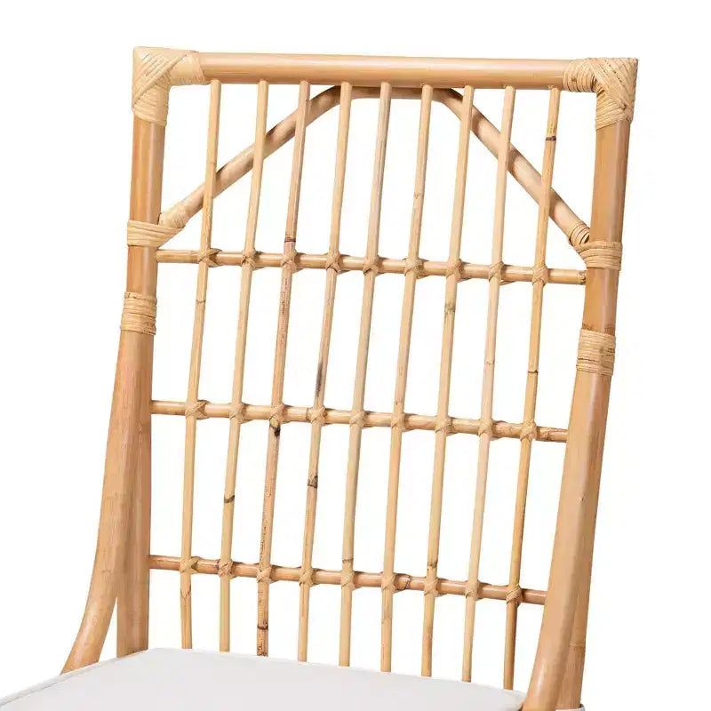Chaise de salle à manger rembourrée en tissu et rotin, blanche/naturelle : mélange de coton et de polyester, style bohème, aucun assemblage requis