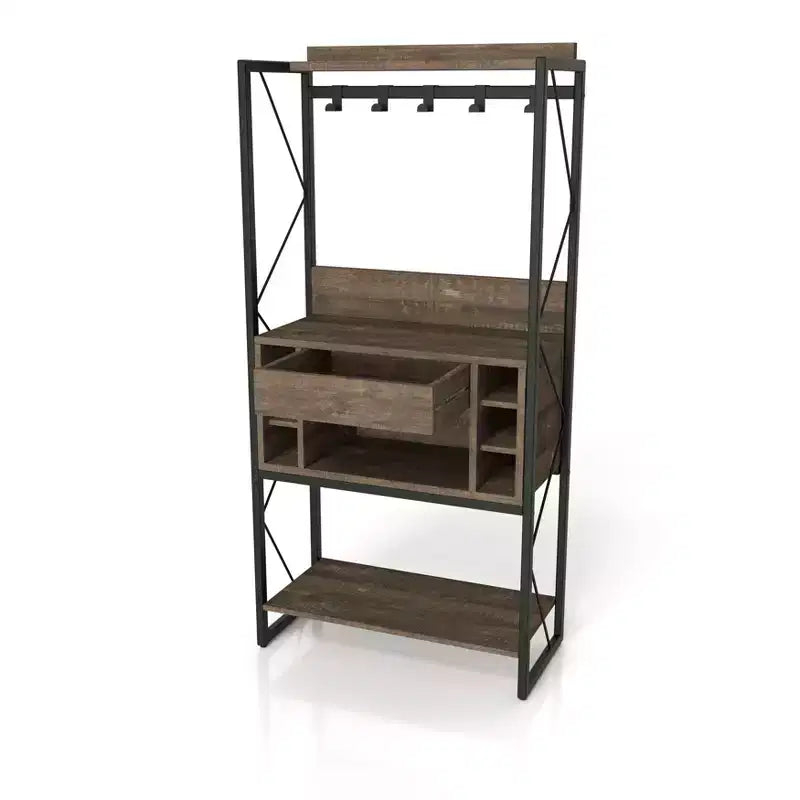 Estante para panadería de roble recuperado: estilo industrial, 3 estantes fijos, estructura metálica, 67" de alto
