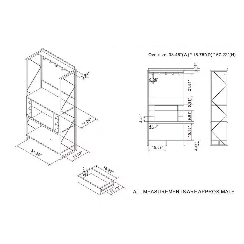 Estante para panadería de roble recuperado: estilo industrial, 3 estantes fijos, estructura metálica, 67" de alto