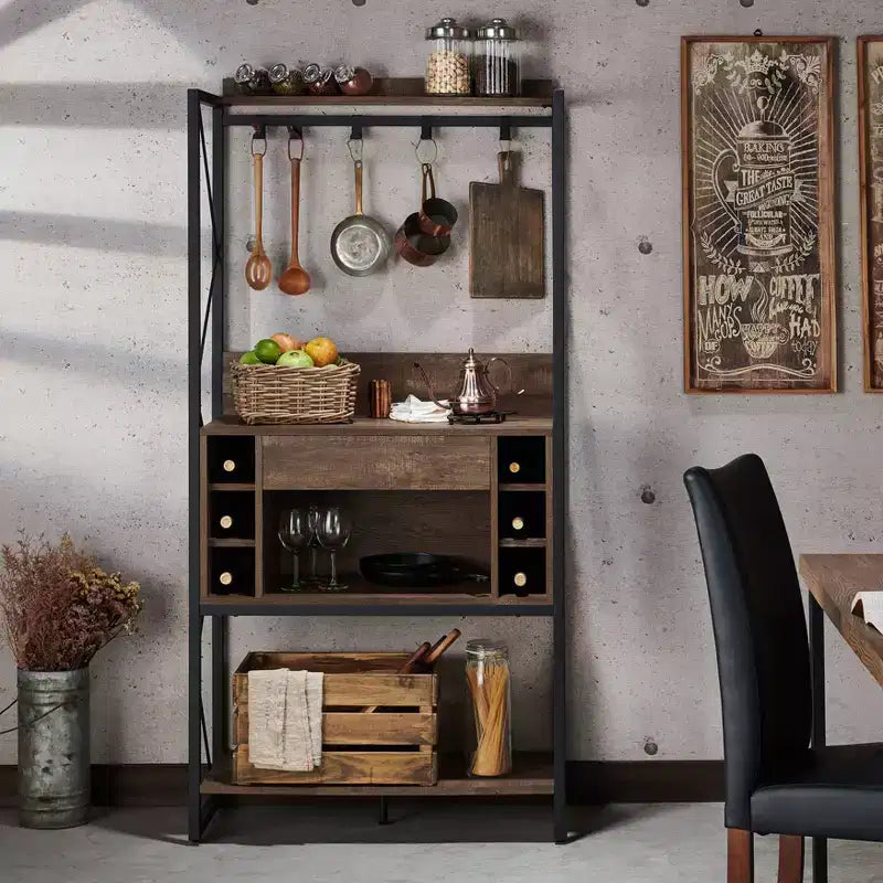 Estante para panadería de roble recuperado: estilo industrial, 3 estantes fijos, estructura metálica, 67" de alto