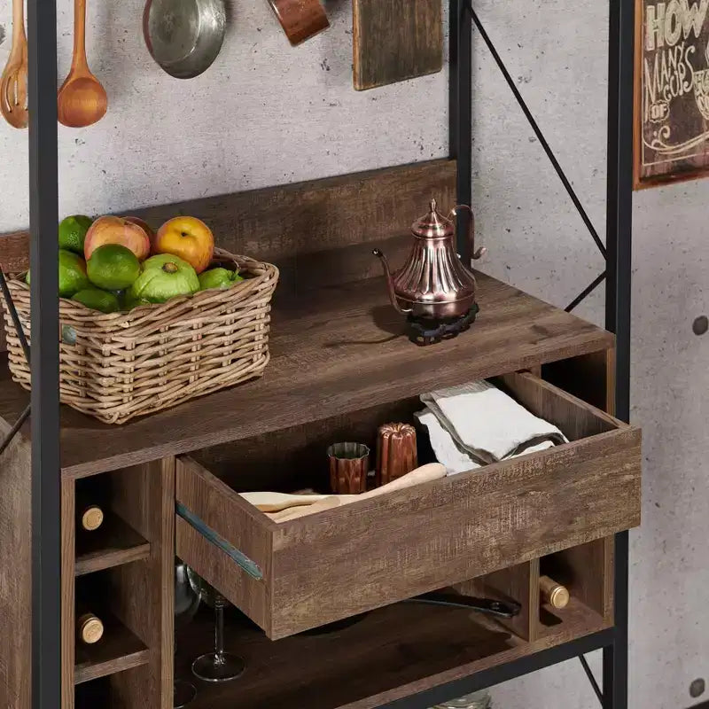 Étagère de boulanger en chêne récupéré : style industriel, 3 étagères fixes, cadre en métal, hauteur de 67"