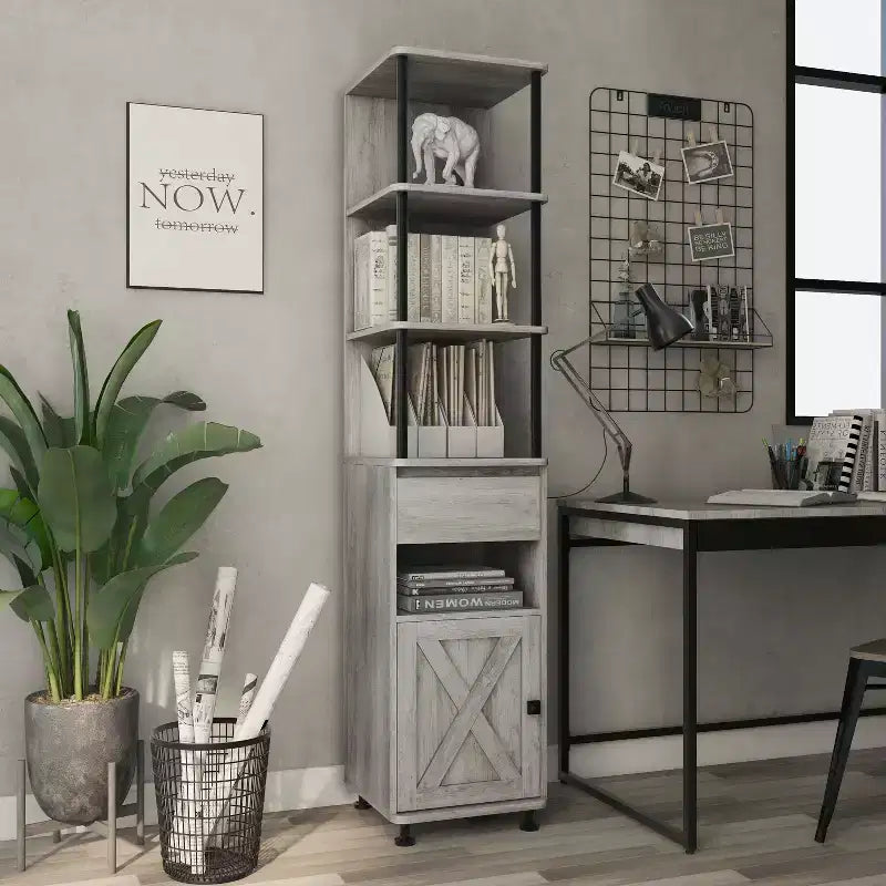 Bibliothèque de rangement de 72.3" : cadre en fer, armoire à portes de grange