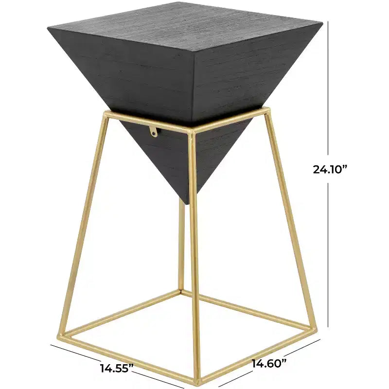 Moderner Akzenttisch aus Holz, Schwarz: Goldrahmen, kein Aufbau erforderlich, Dreiecksdesign aus Metall und Holz