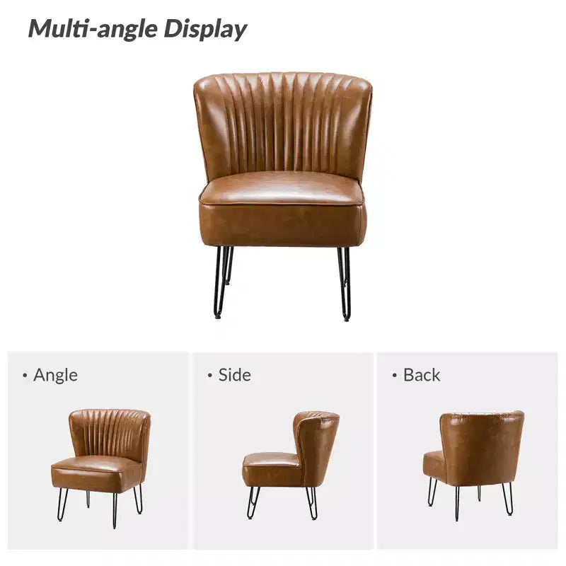 Chaise d’appoint contemporaine en similicuir végétalien avec dossier capitonné et pieds en métal