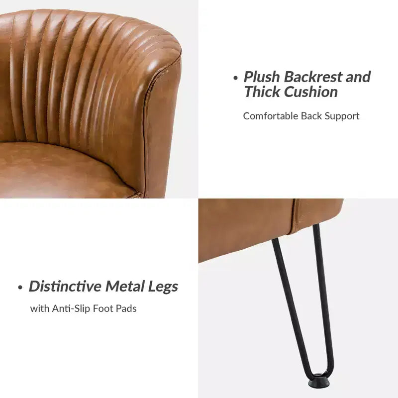 Chaise d’appoint contemporaine en similicuir végétalien avec dossier capitonné et pieds en métal