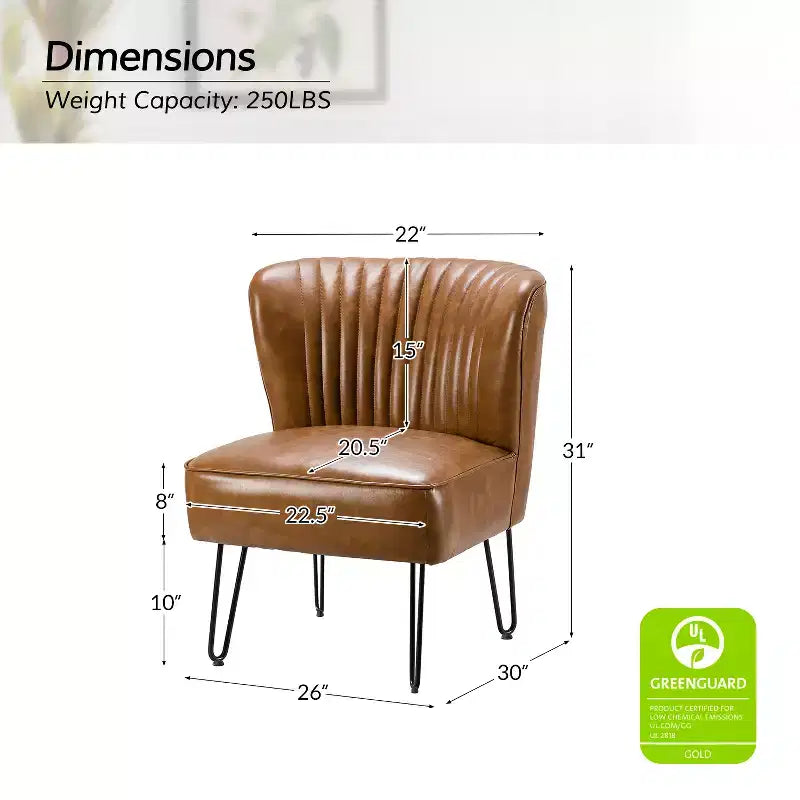 Chaise d’appoint contemporaine en similicuir végétalien avec dossier capitonné et pieds en métal