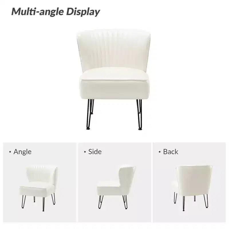 Chaise d’appoint contemporaine en similicuir végétalien avec dossier capitonné et pieds en métal