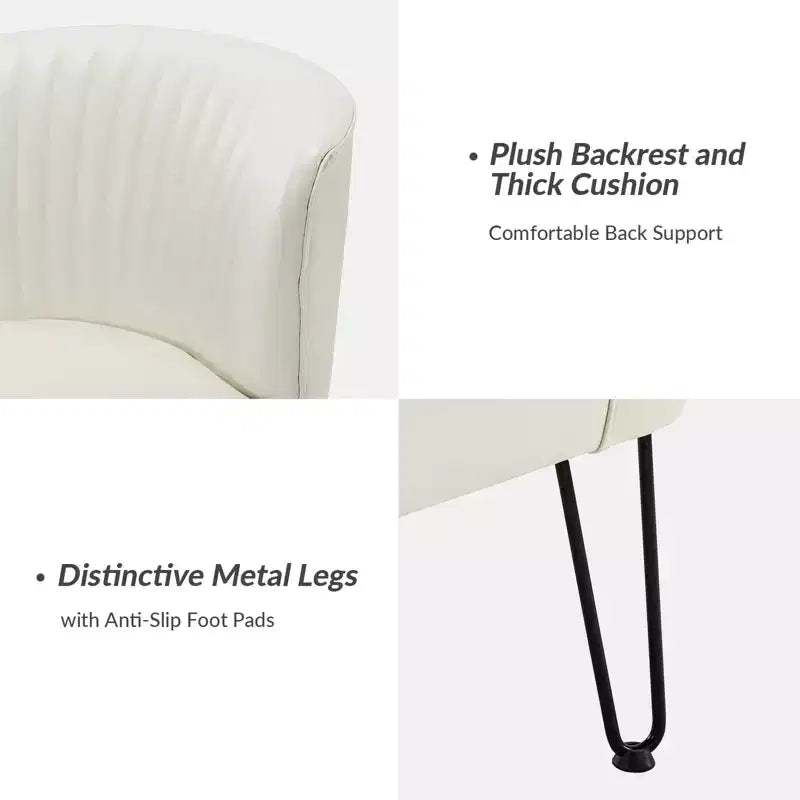 Chaise d’appoint contemporaine en similicuir végétalien avec dossier capitonné et pieds en métal