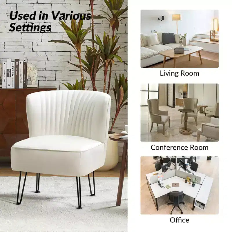Chaise d’appoint contemporaine en similicuir végétalien avec dossier capitonné et pieds en métal