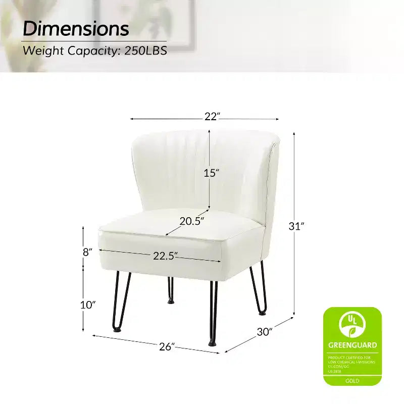Chaise d’appoint contemporaine en similicuir végétalien avec dossier capitonné et pieds en métal