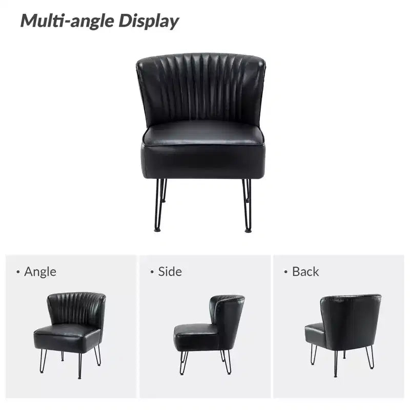 Chaise d’appoint contemporaine en similicuir végétalien avec dossier capitonné et pieds en métal