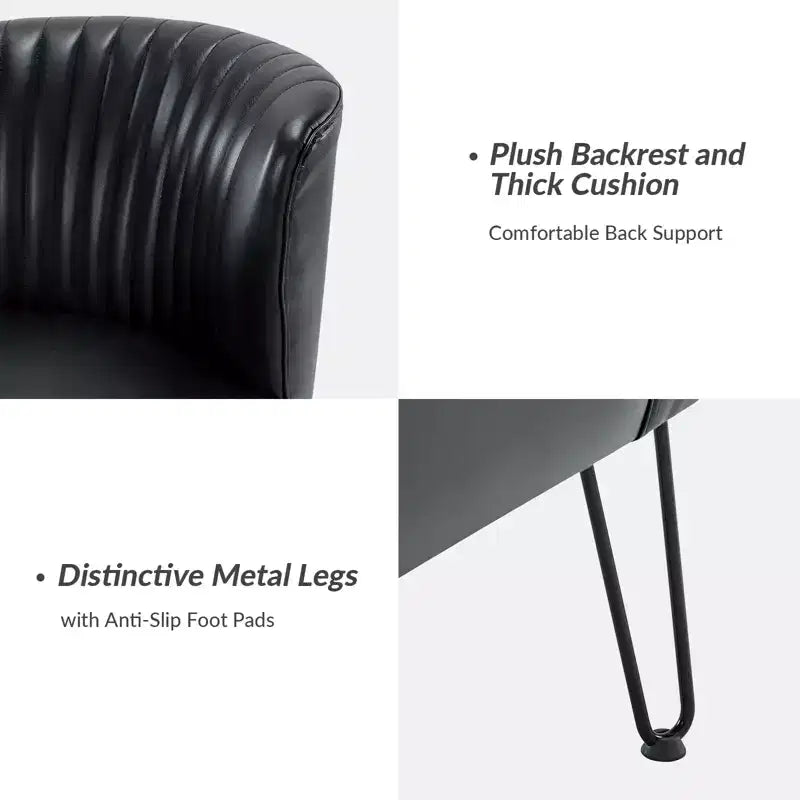 Chaise d’appoint contemporaine en similicuir végétalien avec dossier capitonné et pieds en métal