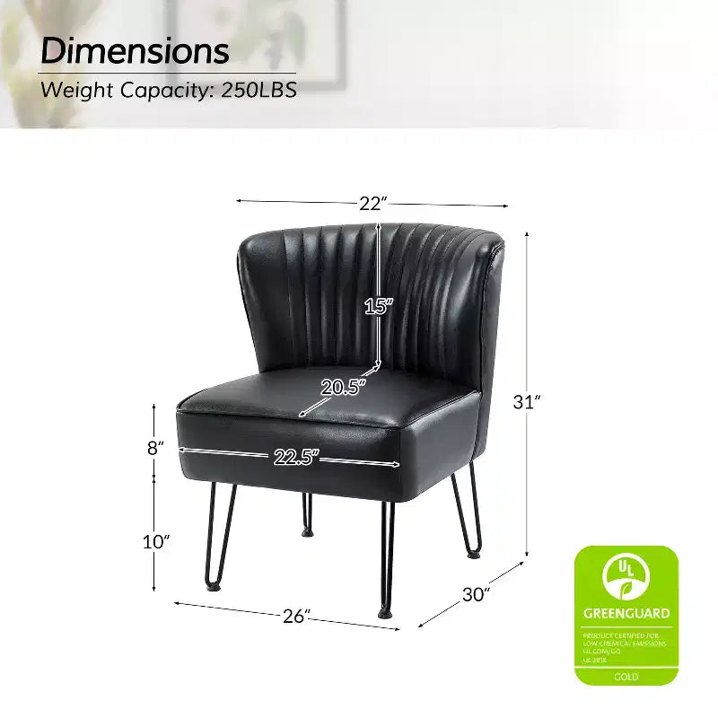 Chaise d’appoint contemporaine en similicuir végétalien avec dossier capitonné et pieds en métal